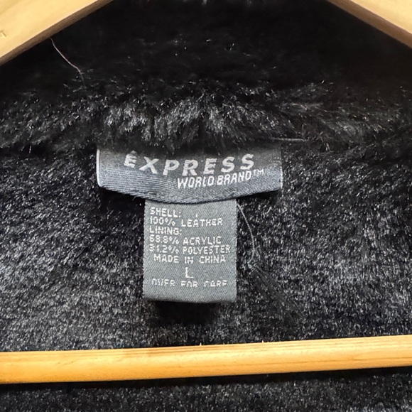 Express - Full-Length Black Suede/Leather with Black Faux Fur-Trimmed Coat - L - Picture 2 of 8